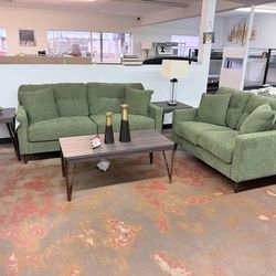 Ashley olive green sofa and love