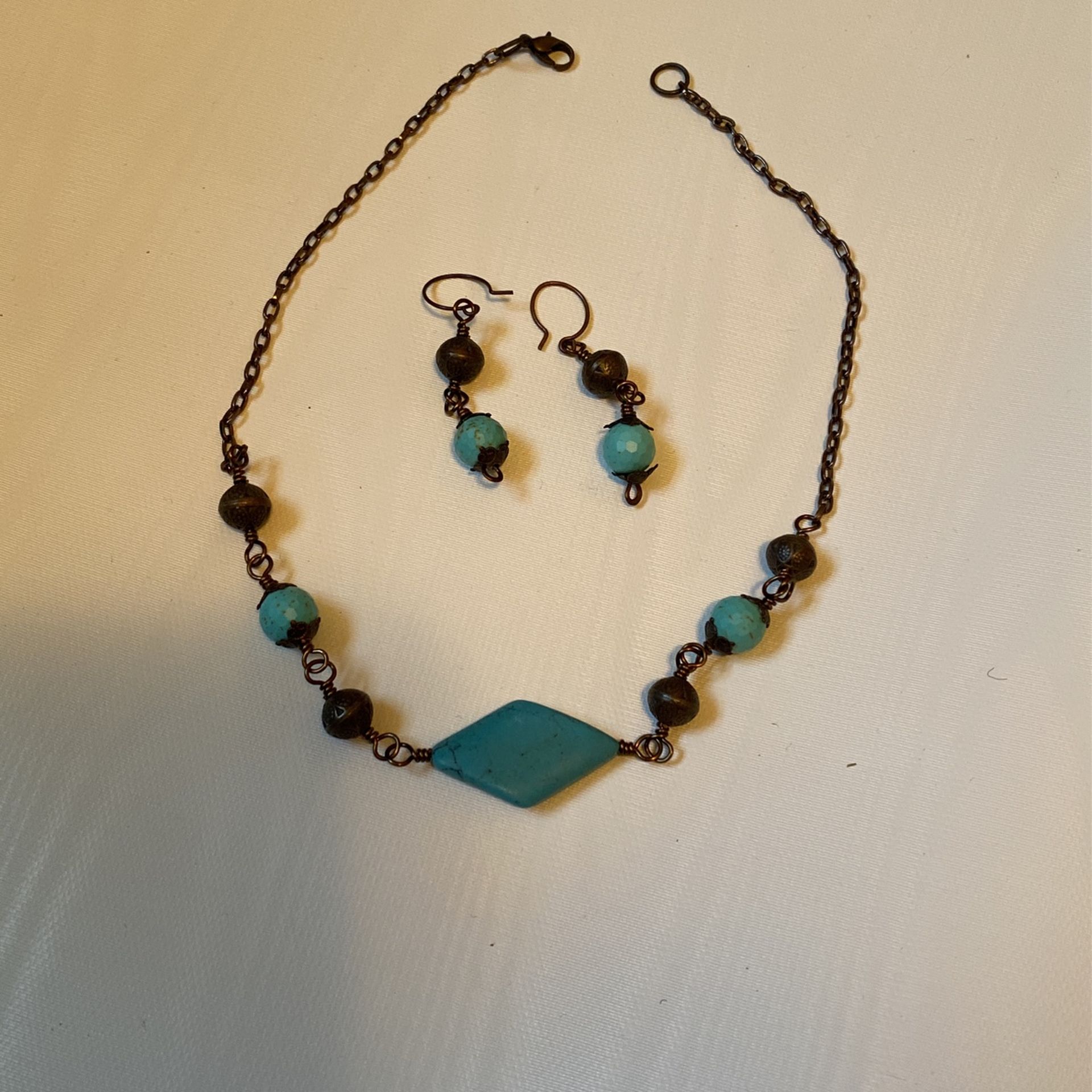 Turquoise, Copper Earnings and Necklace Set