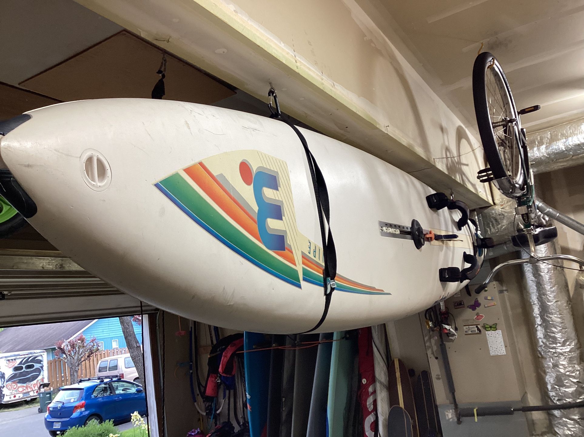Mistral Equipe 1 Race board (Windsurfing) And Two Gaastra 1987 Powerfoil Sails