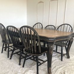 Rustic French Farmhouse Dining Table with 6 Chairs
