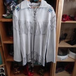 Mans Leather Shirt With Fringe And Beads 
