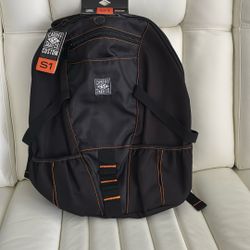 NWT Cardiff S1 Custom Backpack Black With Orange Stitching 