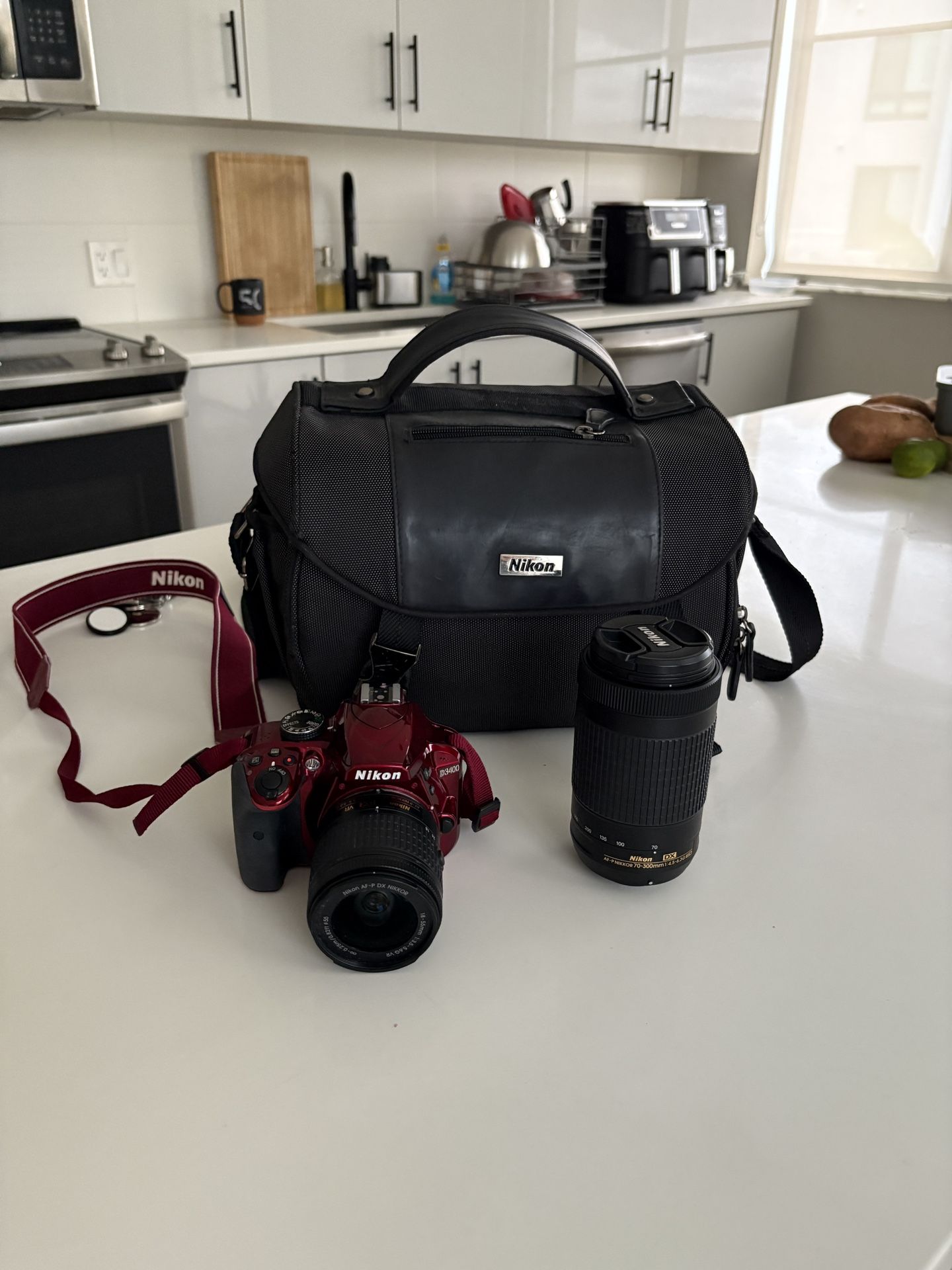 Red Nikon D3400 DSLR Bundle – 18-55mm & 70-300mm Lenses + Bag (No Battery) $275 OBO!