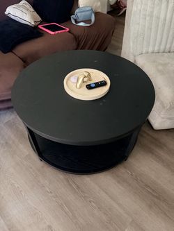 Round Black Coffee Table with Bottom Shelf