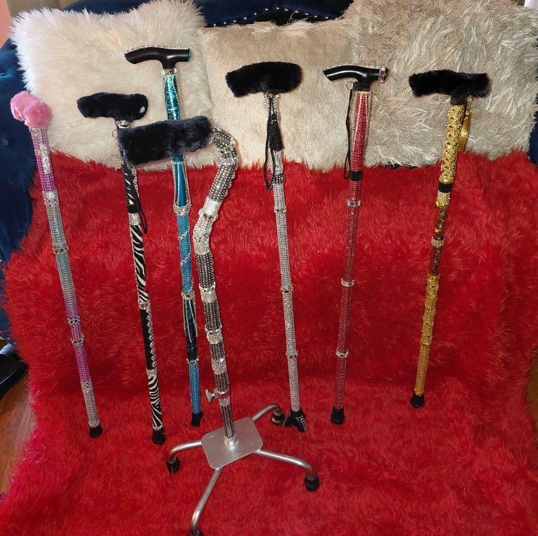 Lot Of 7 REDESIGNED BLING-BLING WALKING CANES ADJUSTABLE 33-37 "