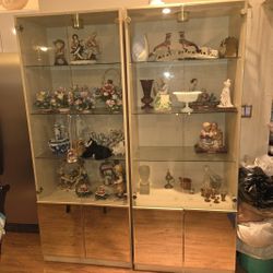 Vintage Glass Display Cabinet China Closet Furniture Shelf Mirror