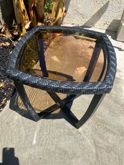 Black Wicker Glass Top Side Table