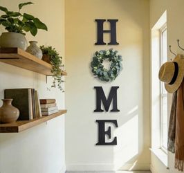 Farmhouse Wooden HOME Letters with Interchangeable Wreath - Rustic Door Hanging Sign for Entryway & Wall Decor