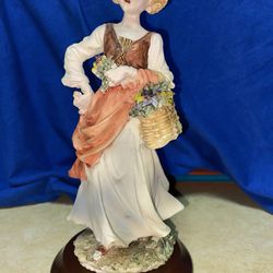 9 inch Painted Alabaster Girl Figurine Imported From Greece
