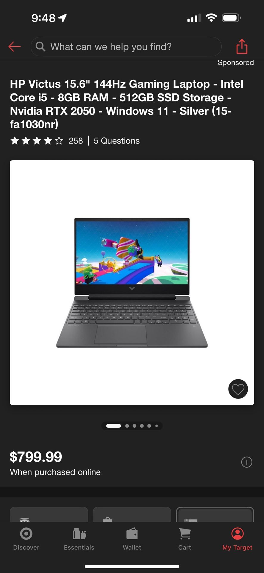 HP Victus 15.6" 144Hz Gaming Laptop - Intel Core i5 - 8GB RAM - 512GB SSD Storage - Nvidia RTX 2050 - Windows 11 - Silver (15-fa1030nr)