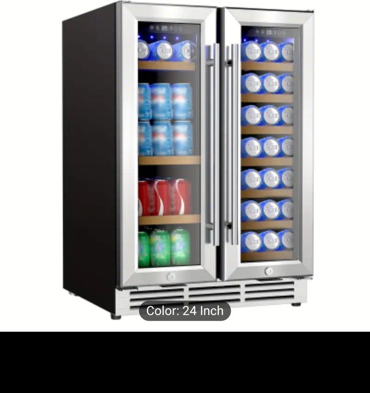 Beverage Cooler Glass Door Mini Fridge Wine Rack Soda Beer Alcohol Cans Bottles Cold Cooler Double Door Bar Refrigerator Racks Cocktail Basement