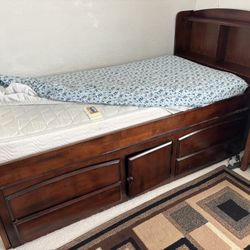 Twin Bed With Storage & Mattress In Excellent Condition 