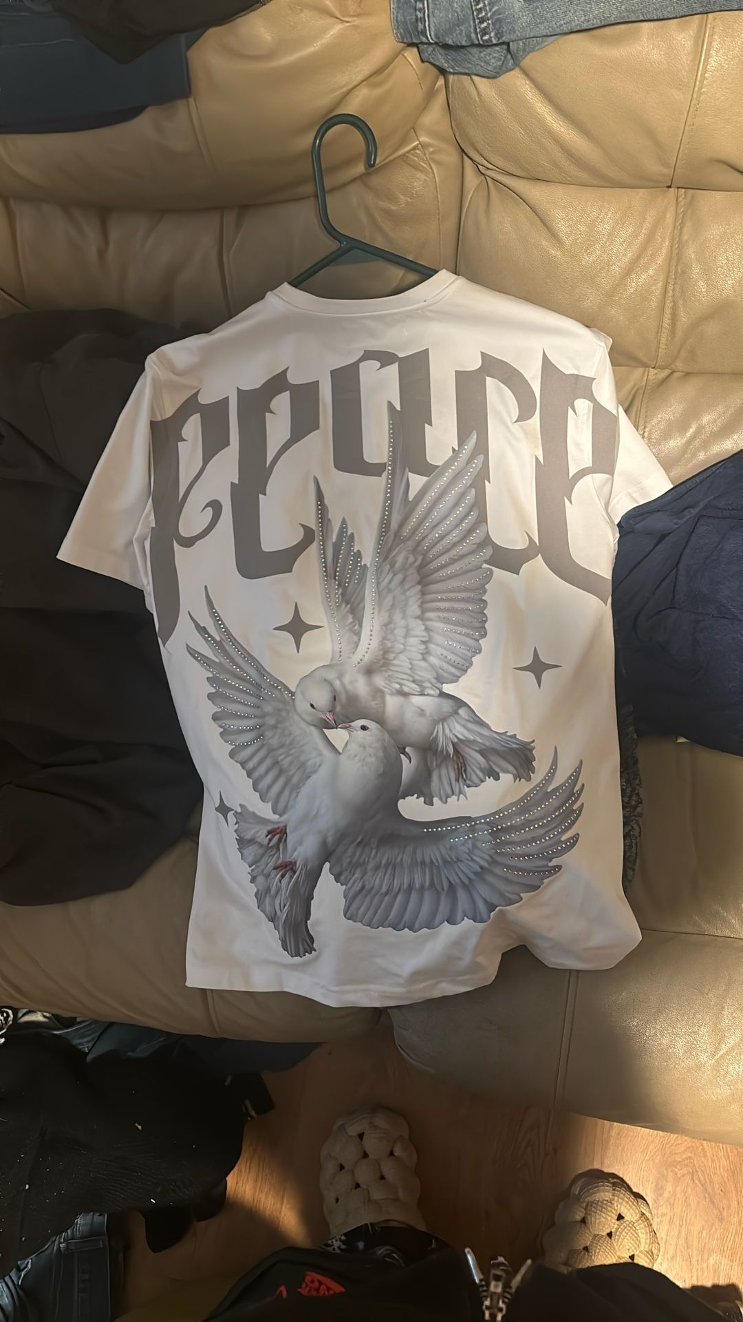 Size Small Roku Studio Mens Peace Crew Neck T-Shirt RK1481538 White