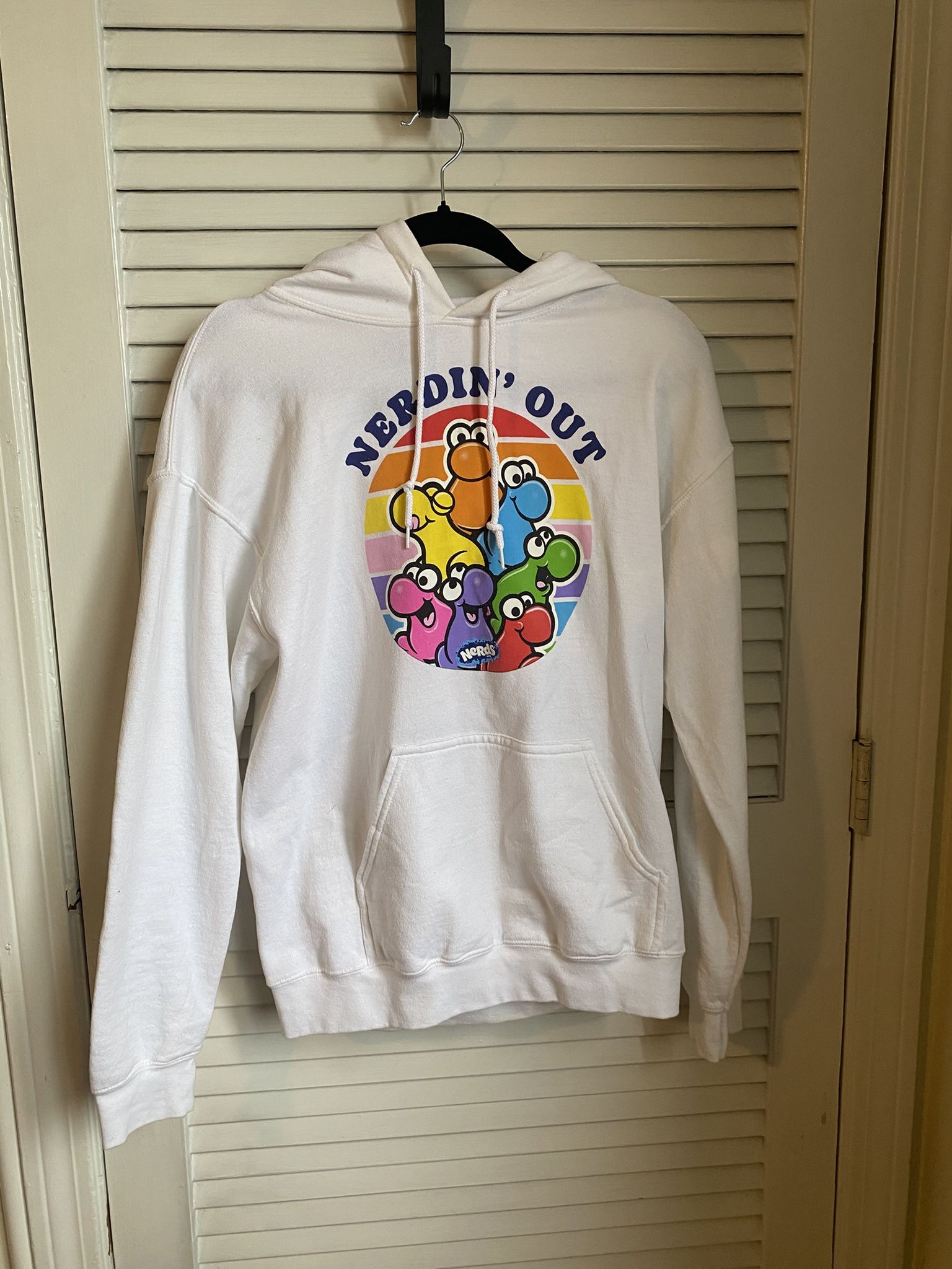 White Nerdin’ Out Hoodie with Colorful Graphic
