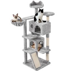57-in Plush Cat Tree & Condo, Light Gray