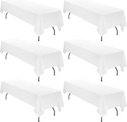 6 Pack White Rectangle Tablecloth, 60 x 126 Inch Polyester Tablecloth for 8 Ft Table, Stain Resistant Washable Fabric Table Cloth Rectangular Table C