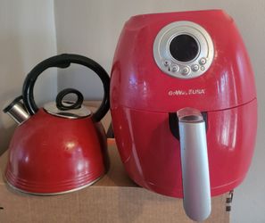 Red Air Fryer and Tea Pot