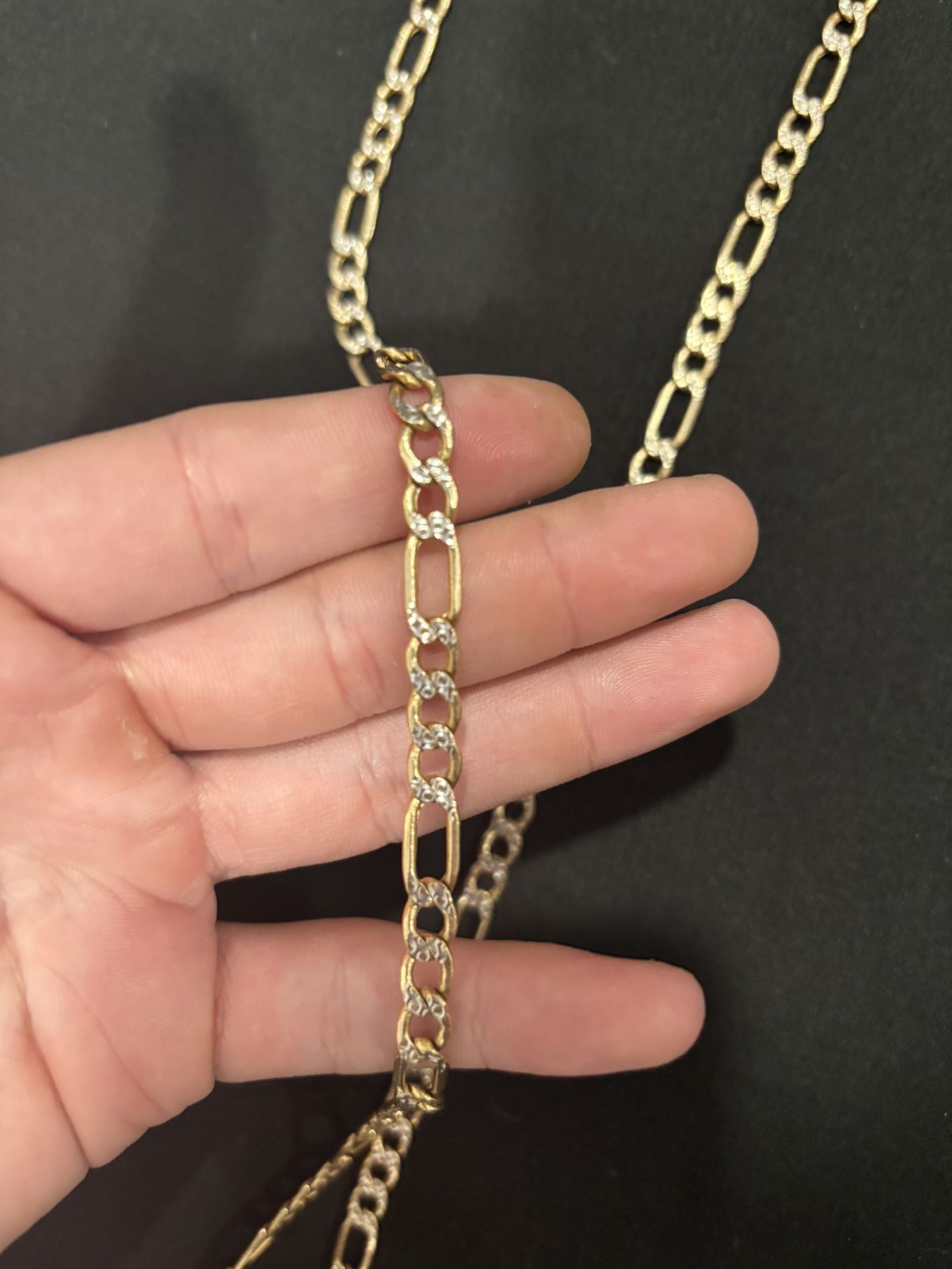 14K Gold Diamond Cut Figaro Chain