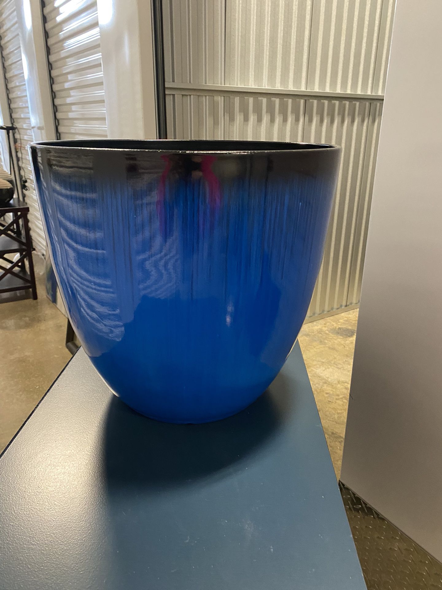 Blue W/ Black Rim Glass Decorative Vase, Very Large