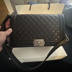 Authentic Black Chanel Boy Bag Size Medium 