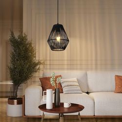 DELIPOP Rattan Pendant Lights, 7 Inch 1 Light Handwoven 