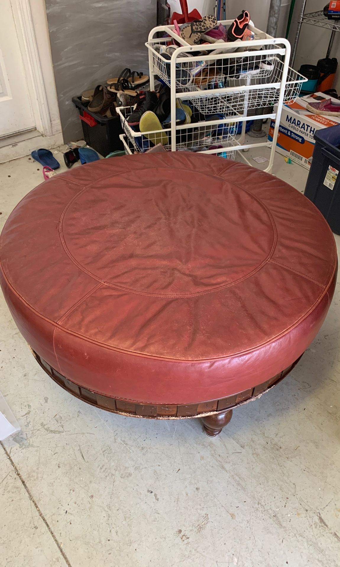Ottoman red leather solid wood - free