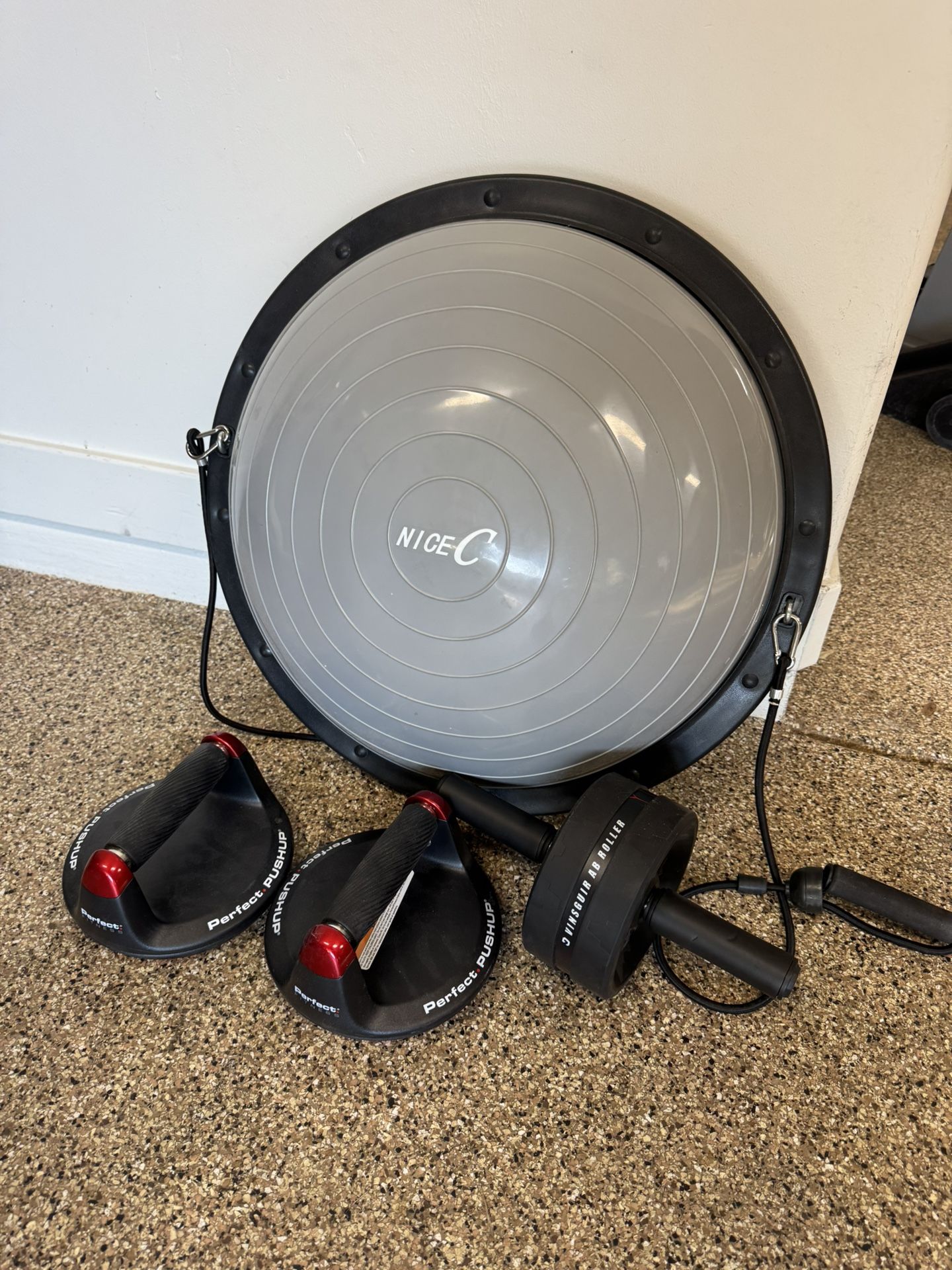 Exercise Ball, Perfect Push Up, and Ab Wheel