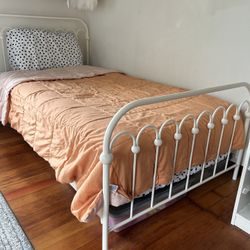 Twin White Metal Bed with Mattress