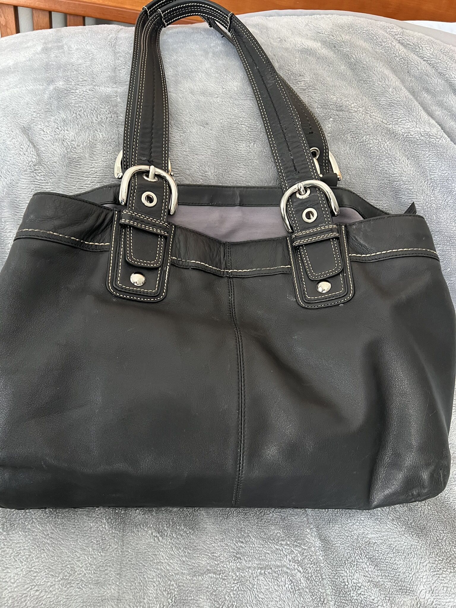 Coach F13733 Soho Black Pleated Leather Tote, 3 Compartments; Zippered Compartment In The Middle 11”H x 15”L x 5.5”D Strap Drop 11”