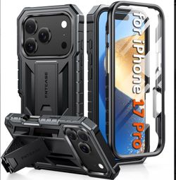 FNTCASE Black Rugged Kickstand Phone Case for Apple iPhone 17 Pro