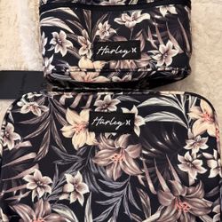 HURLEY FLORAL TRAVEL COSMETIC BAG X2 NEW