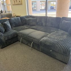Black Corduroy Sleeper Sectional 