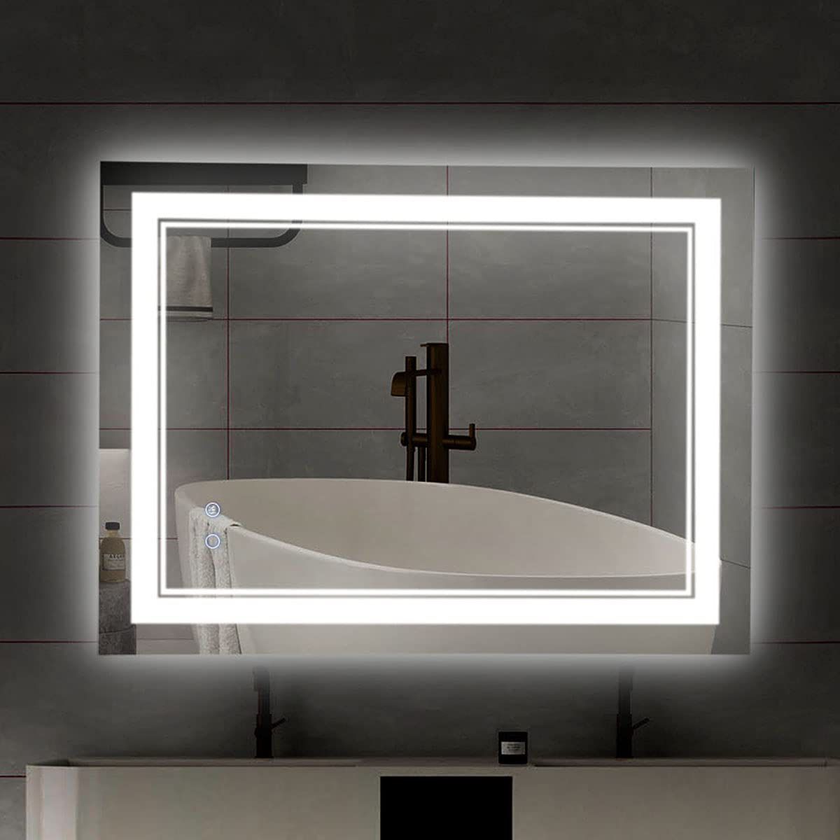 NEW! 24" X 32" LED Bathroom Mirror Wall-Mounted Vanity Anti-Fog Mirror Dimmable Adjustable Light LED Makeup Mirror Vertical/Horizontal Front Light 24x