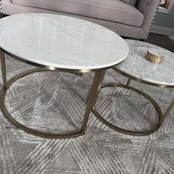 3 Piece Set Marble and Gold Steel Coffee Table and End Table