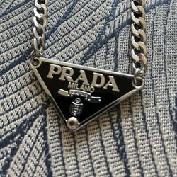 PRADA Silver And Black Necklace With Receipt