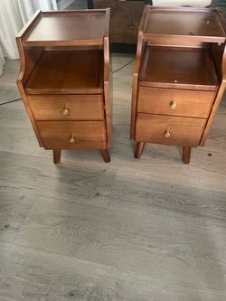Pair of Mid-Century Wood Nightstands with Drawers