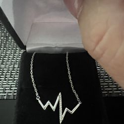 Heartbeat Sterling Silver With Diamonds Necklace 