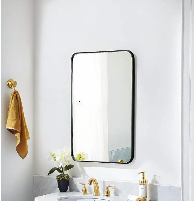 16x24 Rectangle Mirror Full Length Wall Mounted Hanging or Against Wall Metal Frame Dressing Make-up Mirrors for Entryway Bedroom Bathroom Living Room