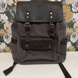 VASCHY Leather Backpack, Canvas Campus Rucksack with 15.6 inch Laptop Compartment