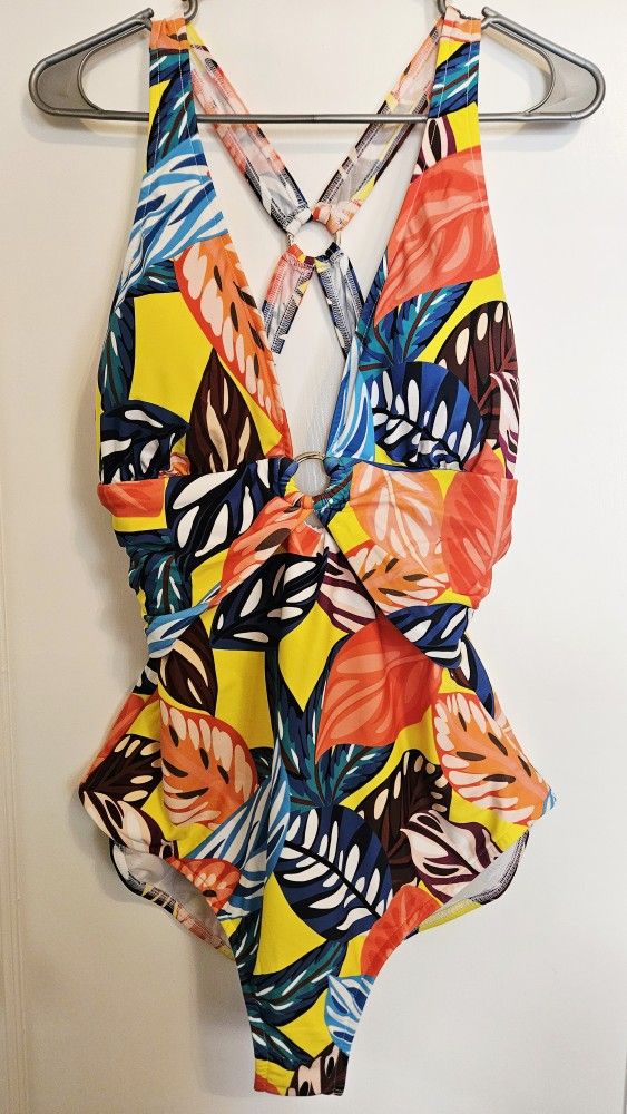 NWoT VENUS Barbados One Piece O Ring Plunge Swimsuit Plus Size 20 Havana Brights