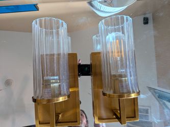 Modern Brushed Brass 2-Light Wall Sconce with Fluted Glass Shades