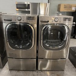 LG Washer & Electric Dryer Set with Pedestals – Square Door Design