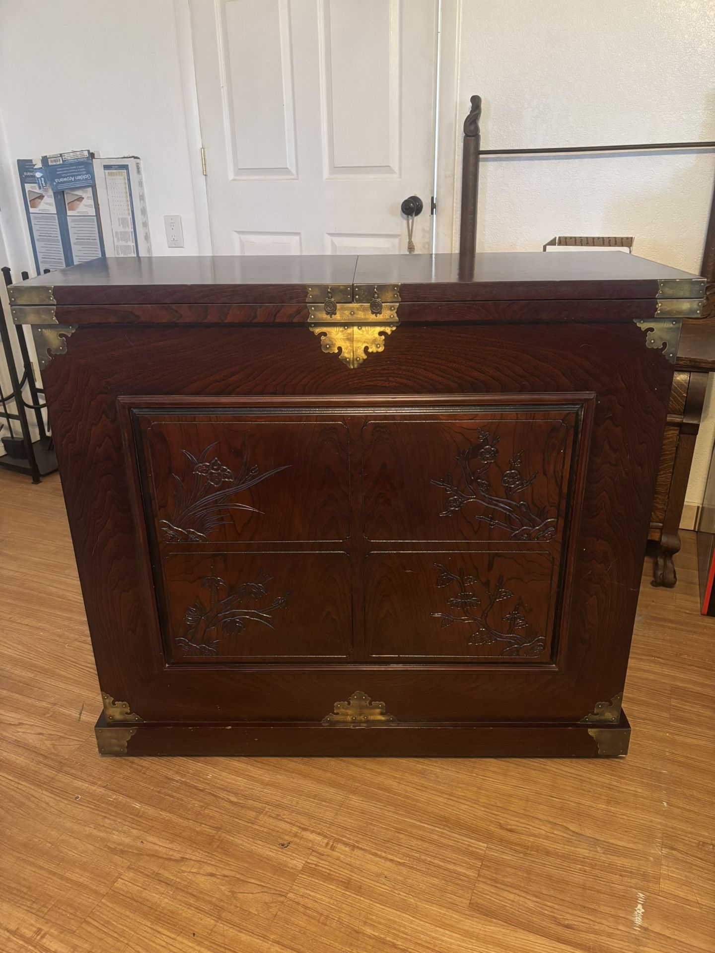 Rosewood Asian Bar With Marble Inlay On Wheels