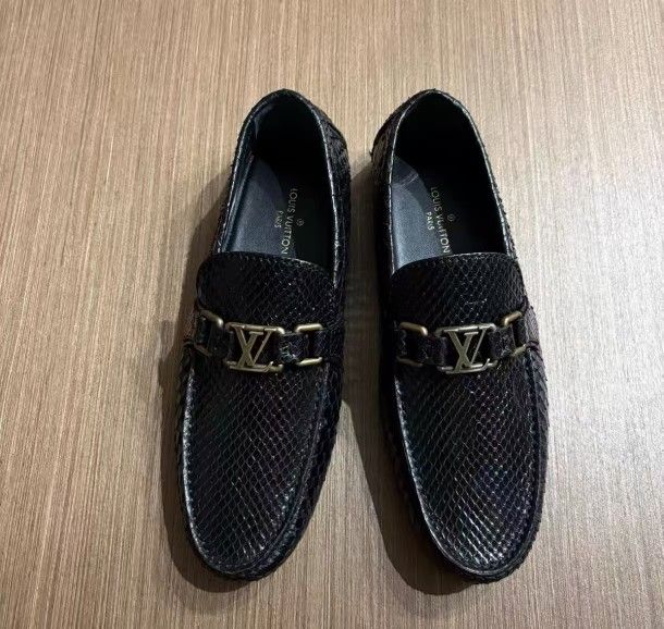 Louis Vuitton black python leather loafers