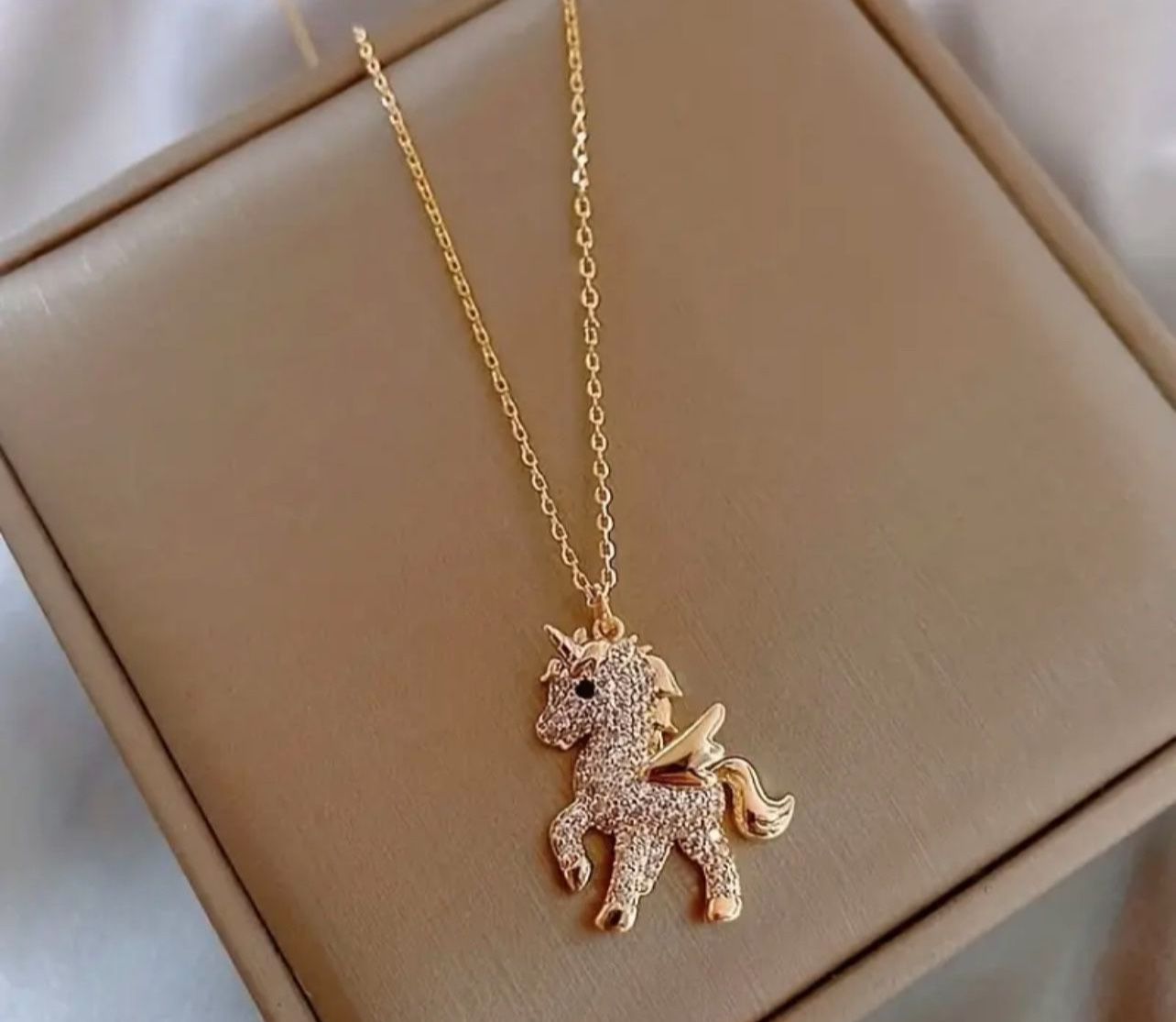 Cute Rhinestone Unicorn Pendant Necklace 