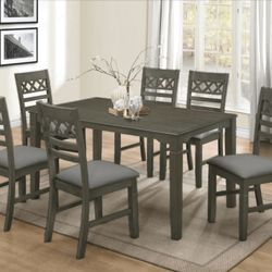 Dining Set 7pcs Color Antique Grey 