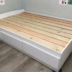 Bed base full size, with 6 drawers, white, wood