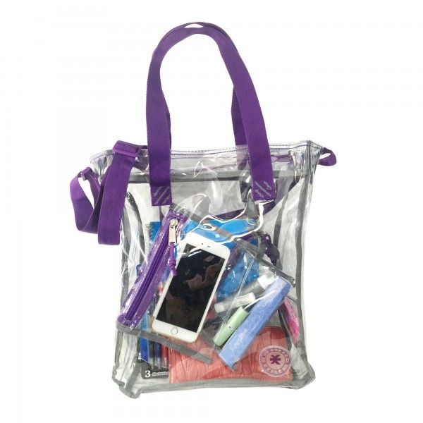 Clear Messenger Bag Heavy Duty See Through Tote Bookbag Transparent Work Bag Purple