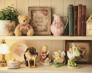 4 Vintage Porcelain Figurines, Enesco Fairy, Sleeping Cat, Stork And Mand. Girl