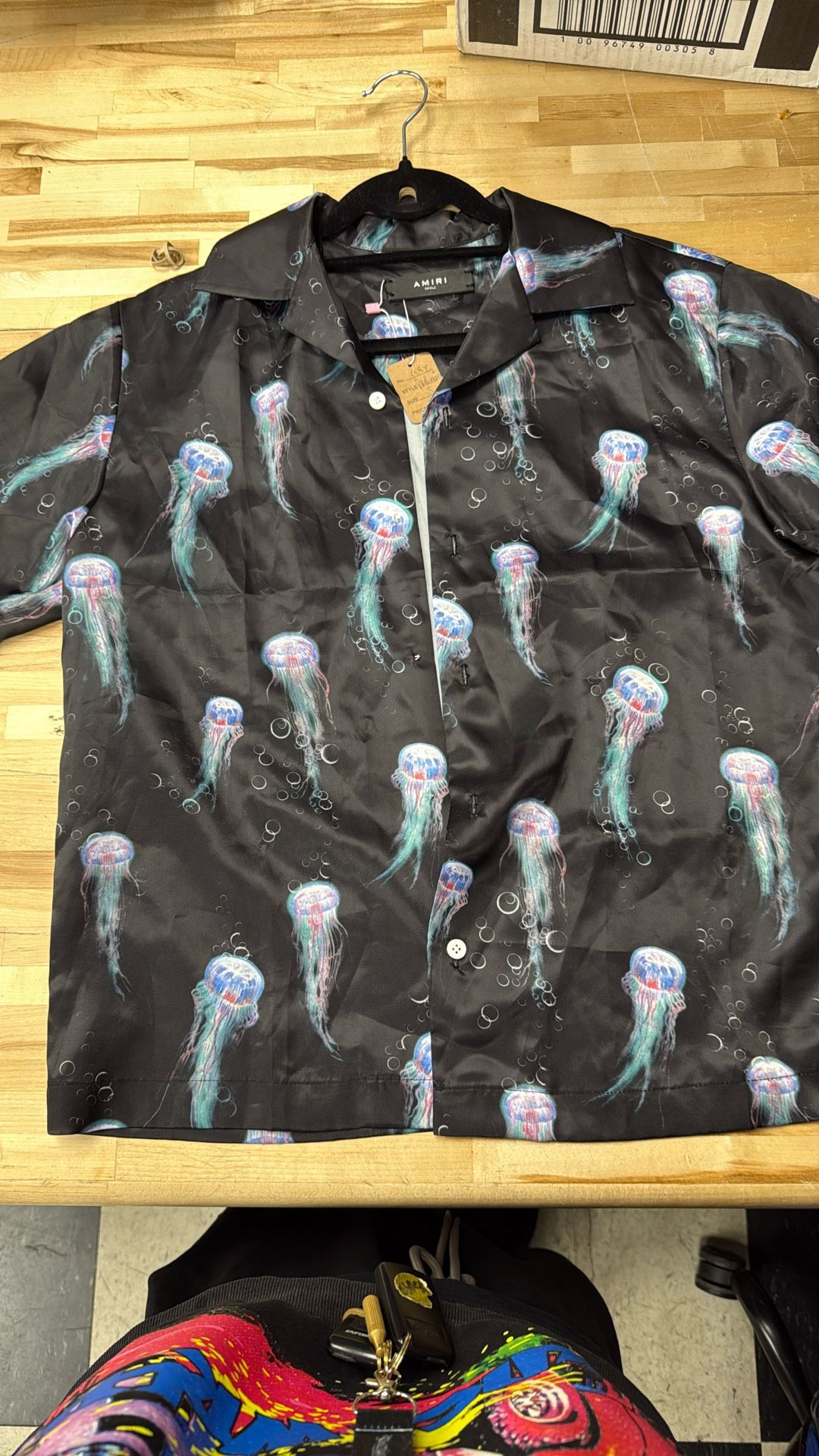 Amiri Camp Collar Printed Silk Twill Shirt with a jellyfish print.